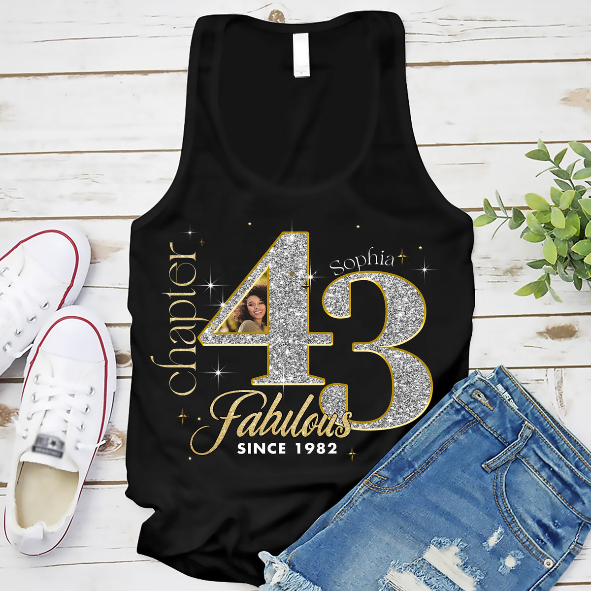 Custom Face Photo 43&#39;s Birthday Shirt, Fabulous Since 1982 43rd Birthday Unique T Shirt For Woman, Custom Birthday Shirt, Her Gifts For 43 Years Old , Turning 43 Birthday Cotton Shirt-YPT-ALK