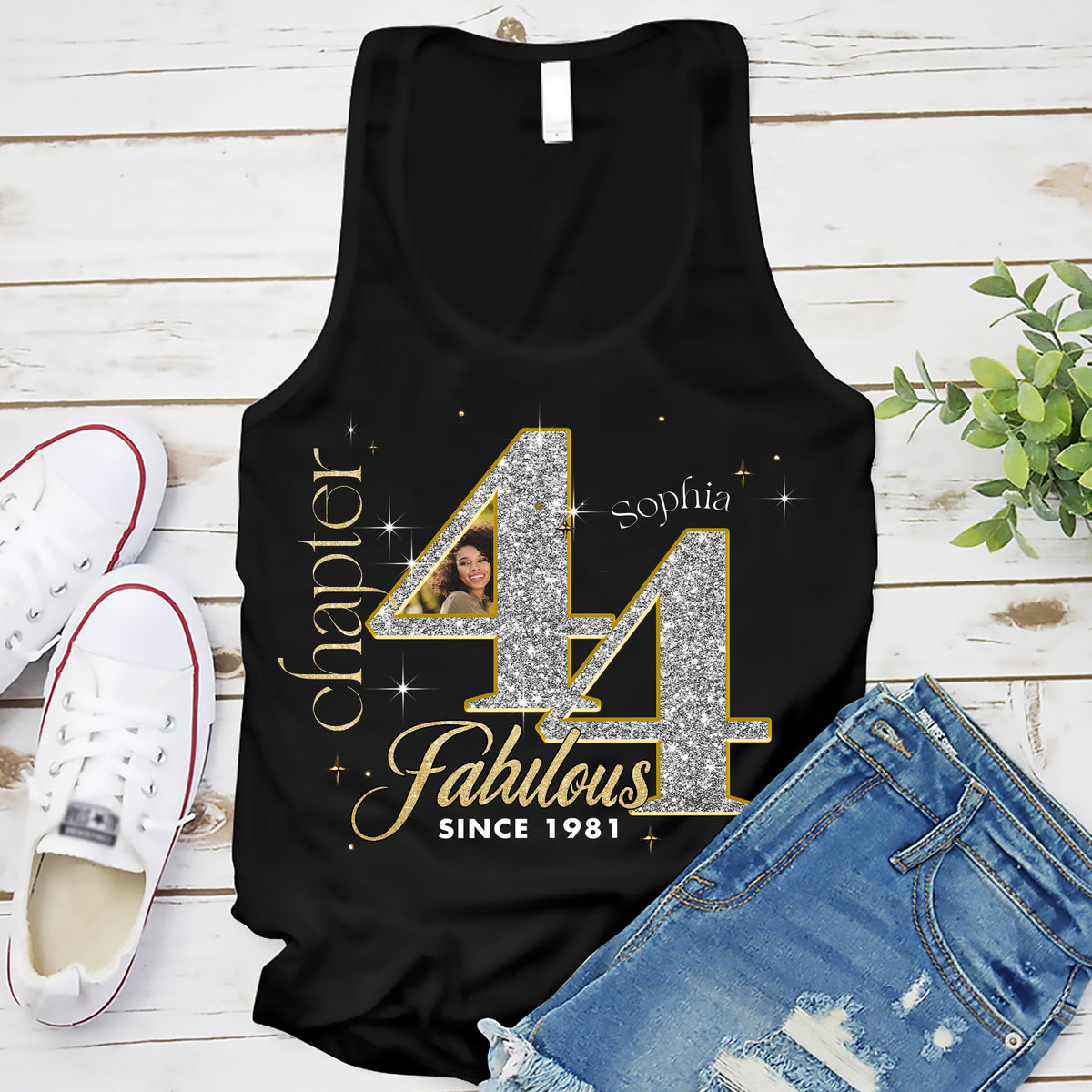 Custom Face Photo 44&#39;s Birthday Shirt, Fabulous Since 1981 44th Birthday Unique T Shirt For Woman, Custom Birthday Shirt, Her Gifts For 44 Years Old , Turning 44 Birthday Cotton Shirt-YPT-ALK