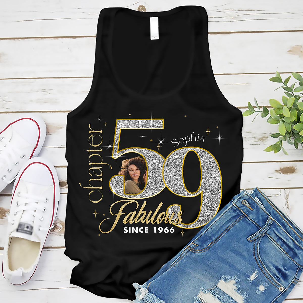 Custom Face Photo 59&#39;s Birthday Shirt, Fabulous Since 1966 59th Birthday Unique T Shirt For Woman, Custom Birthday Shirt, Her Gifts For 59 Years Old , Turning 59 Birthday Cotton Shirt-YPT-ALK