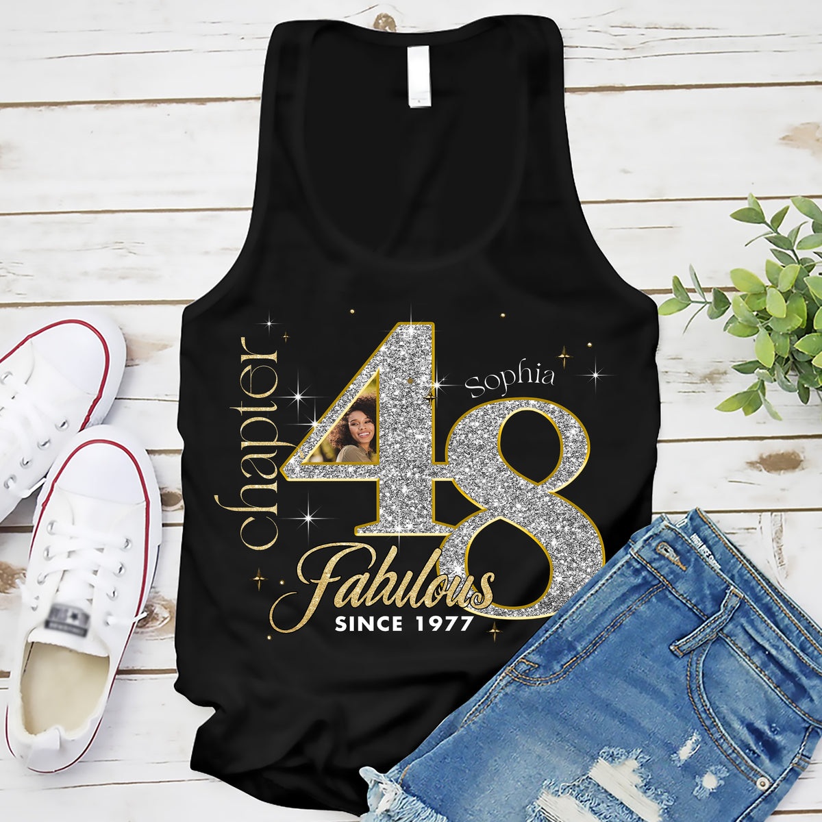 Custom Face Photo 48&#39;s Birthday Shirt, Fabulous Since 1977 48th Birthday Unique T Shirt For Woman, Custom Birthday Shirt, Her Gifts For 48 Years Old , Turning 48 Birthday Cotton Shirt-YPT-ALK