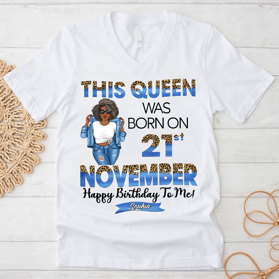 Personalized Custom November Birthday Shirt For Woman, Queens Are Born In November Gifts, Melanin Afro Woman Shirt, Black Girl Tee, Afro Queen Gift-YPT-TLQ