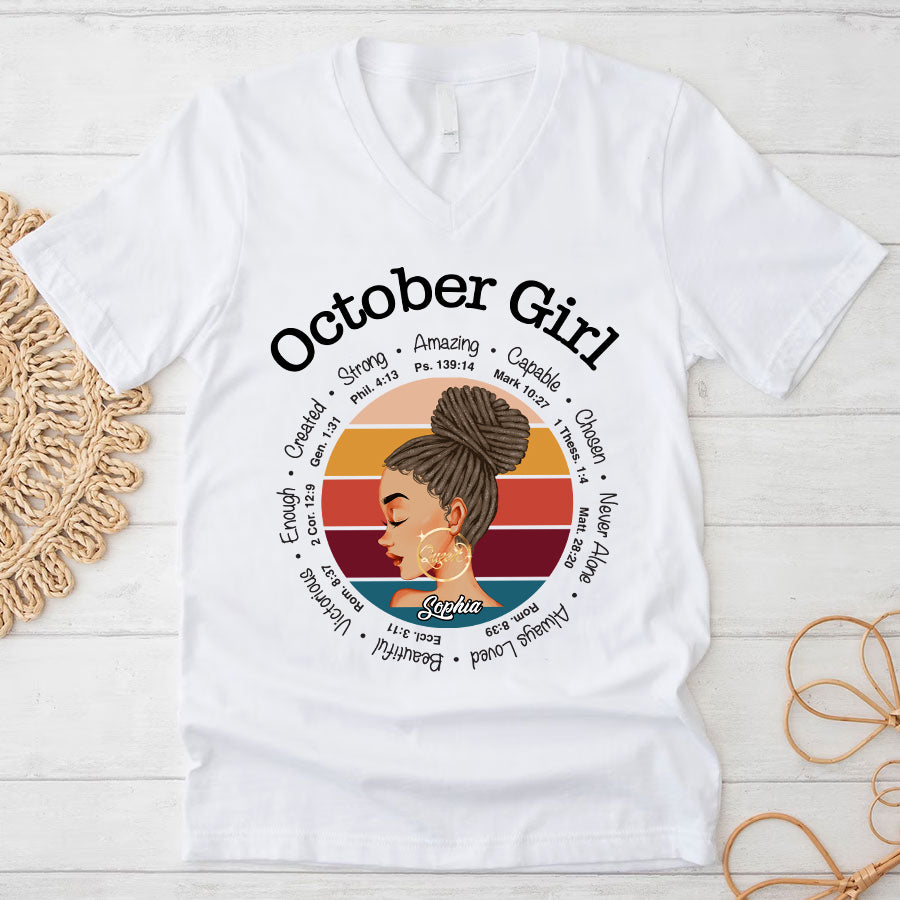 Custom October Birthday Shirt For Woman, Queens are Born In October Gifts, Melanin Afro Woman Shirt, Black Girl Tee, Afro Queen Gift-YPT-TLQ