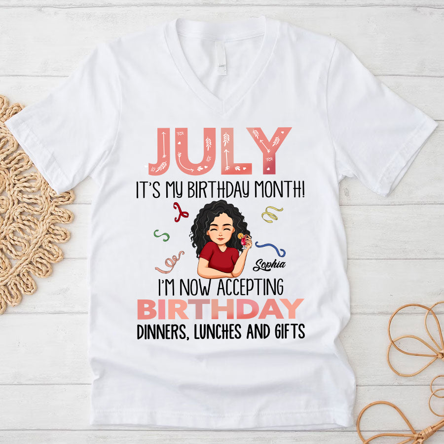 Custom July Birthday Shirt For Woman, Queens Are Born In July Gifts, It&#39;s My Birthday Month, Melanin Afro Woman Shirt, Black Girl Tee, Afro Queen Gift-YPT-TLQ