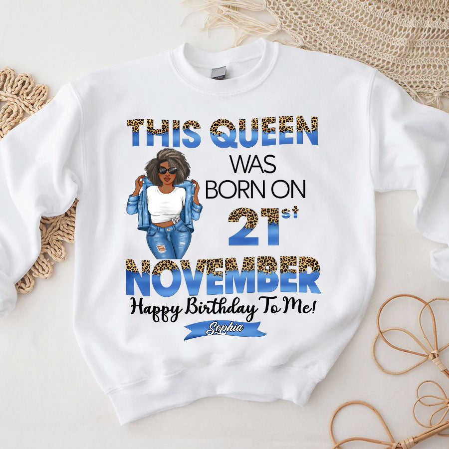 Personalized Custom November Birthday Shirt For Woman, Queens Are Born In November Gifts, Melanin Afro Woman Shirt, Black Girl Tee, Afro Queen Gift-YPT-TLQ
