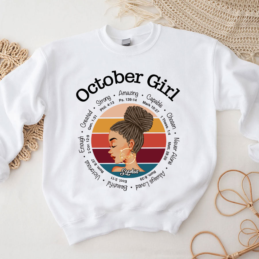 Custom October Birthday Shirt For Woman, Queens are Born In October Gifts, Melanin Afro Woman Shirt, Black Girl Tee, Afro Queen Gift-YPT-TLQ