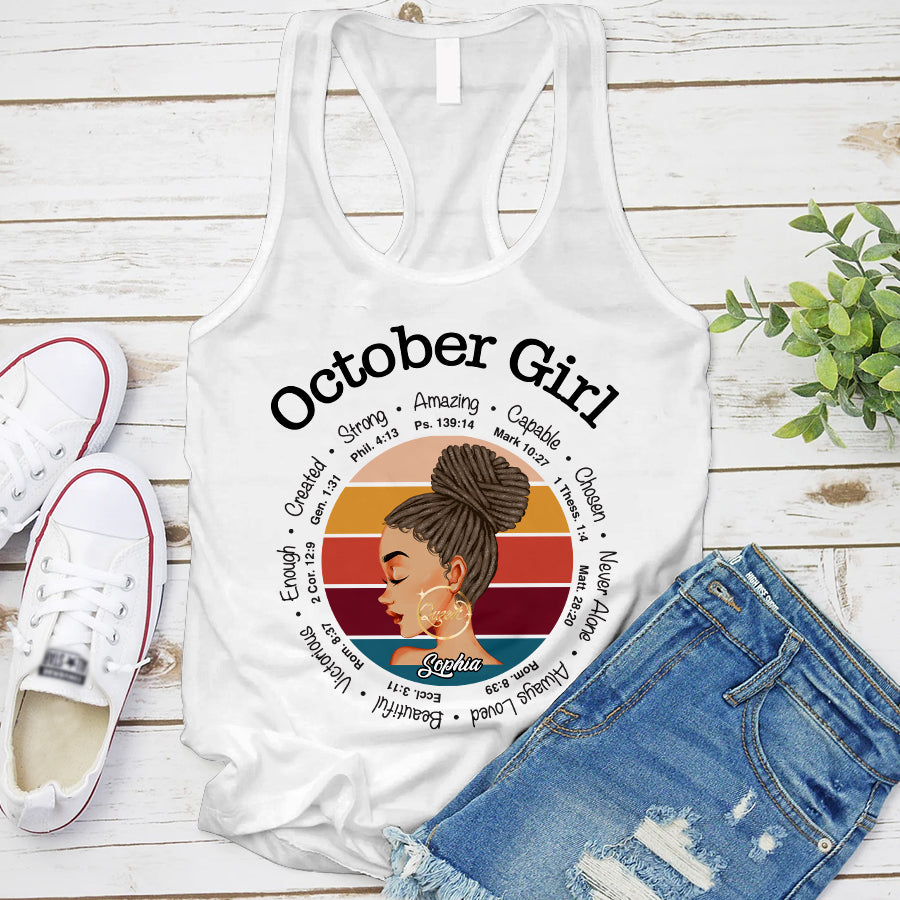 Custom October Birthday Shirt For Woman, Queens are Born In October Gifts, Melanin Afro Woman Shirt, Black Girl Tee, Afro Queen Gift-YPT-TLQ