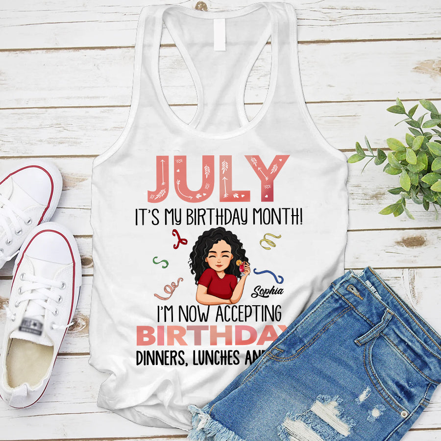 Custom July Birthday Shirt For Woman, Queens Are Born In July Gifts, It&#39;s My Birthday Month, Melanin Afro Woman Shirt, Black Girl Tee, Afro Queen Gift-YPT-TLQ