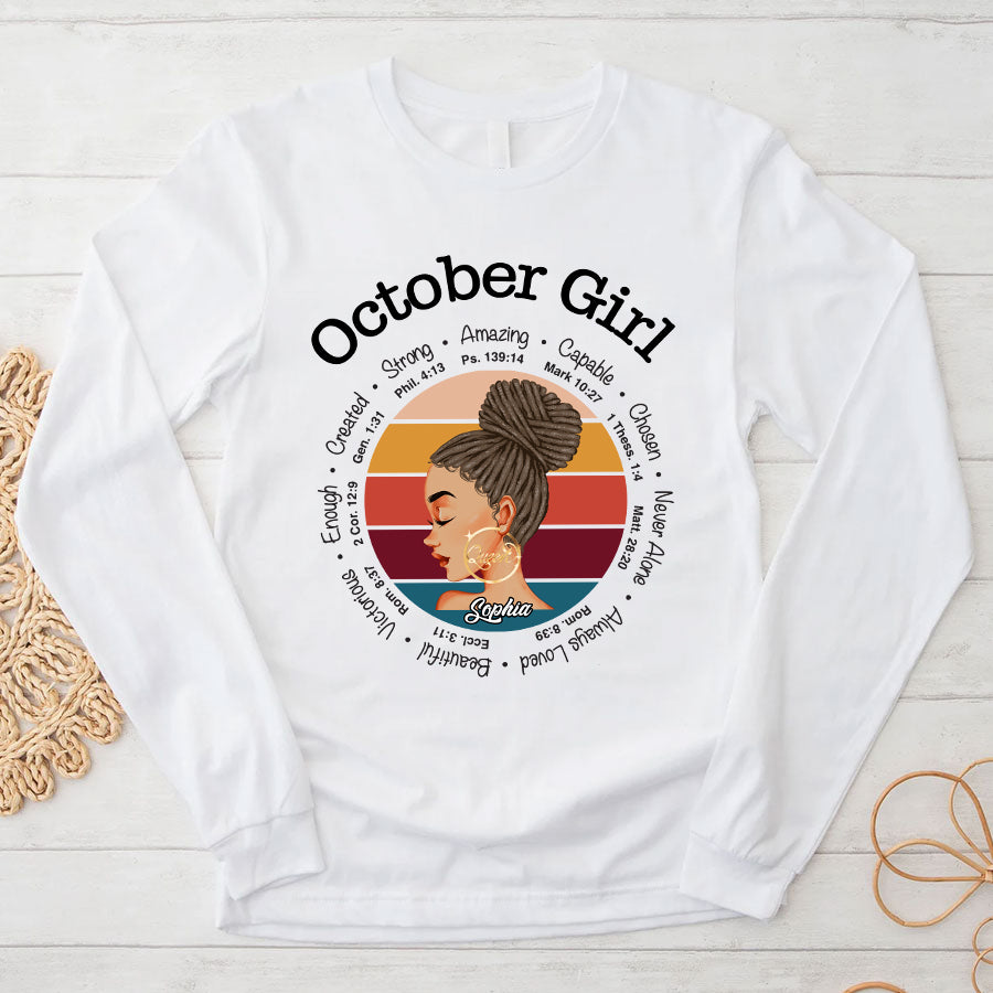 Custom October Birthday Shirt For Woman, Queens are Born In October Gifts, Melanin Afro Woman Shirt, Black Girl Tee, Afro Queen Gift-YPT-TLQ