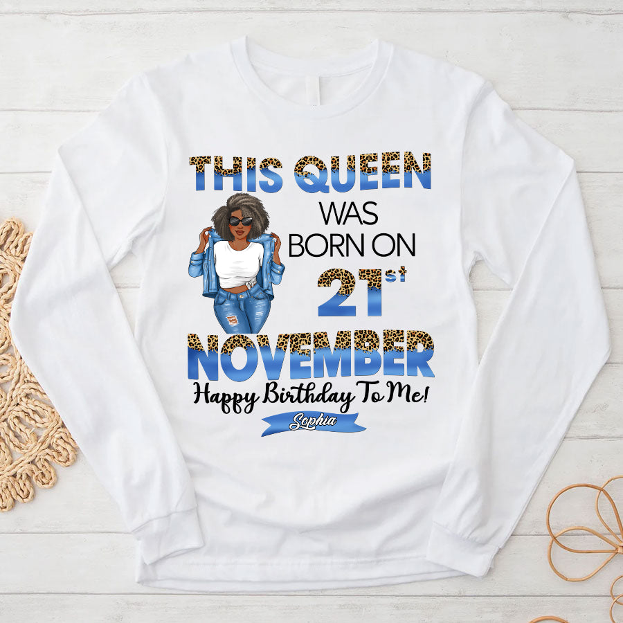 Personalized Custom November Birthday Shirt For Woman, Queens Are Born In November Gifts, Melanin Afro Woman Shirt, Black Girl Tee, Afro Queen Gift-YPT-TLQ