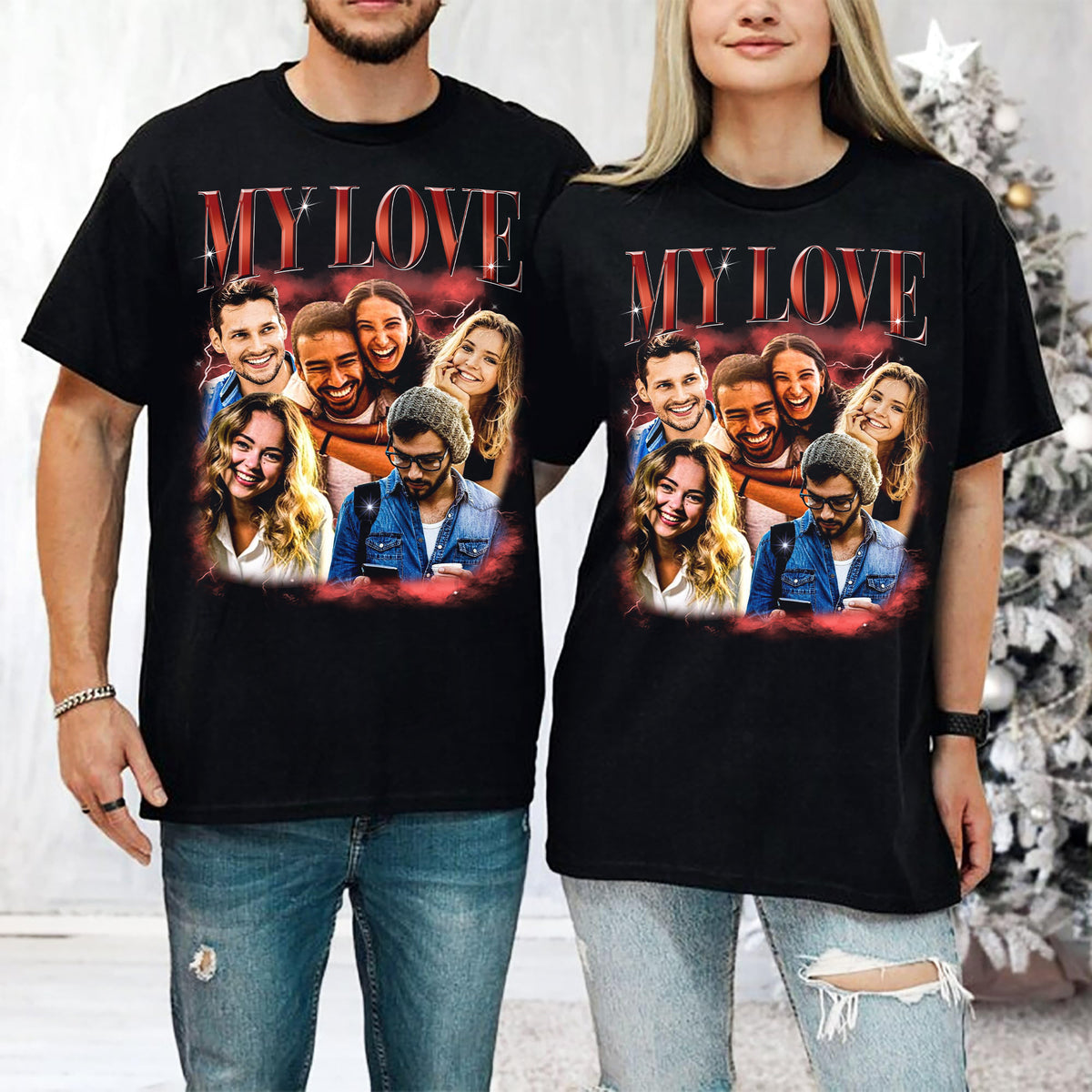 Custom Bootleg Rap Tee Shirt for Boyfriend Girlfriend, Custom Image T Shirt, Personalized T Shirts With Pictures, Valentines Gifts, Valentines Day Shirts-YPT-ALK