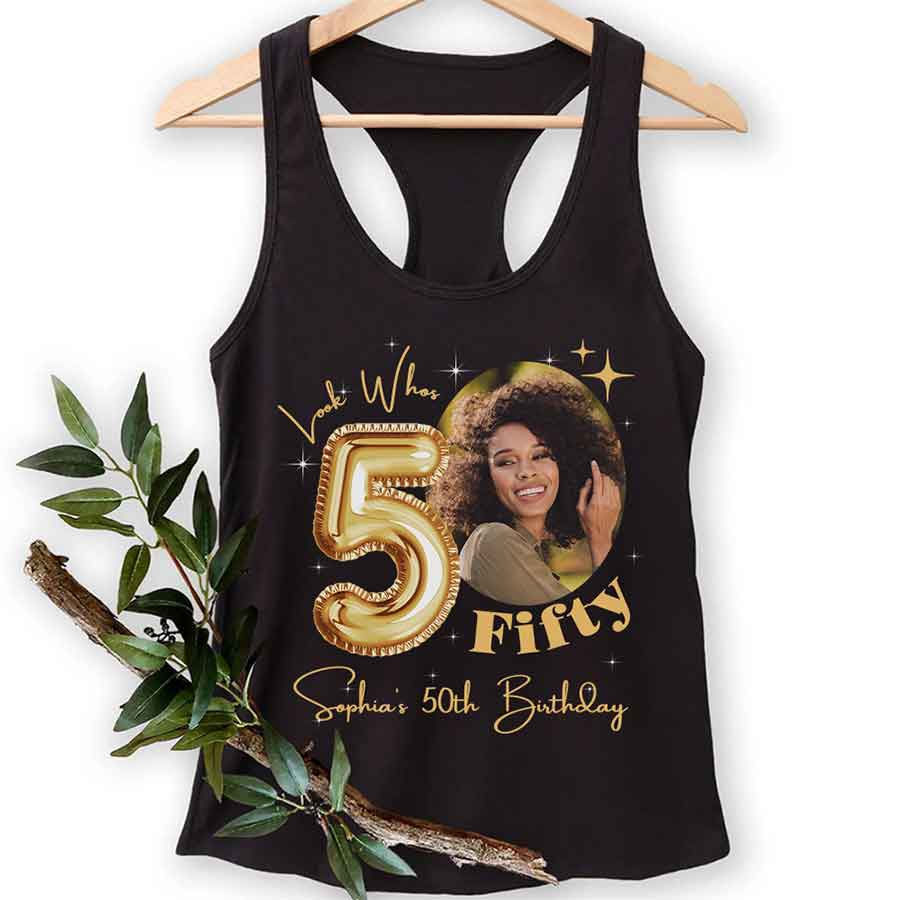 Custom Face Photo 50&#39;s Birthday Shirt, 50th Birthday Unique T Shirt For Woman, Custom Birthday Shirt, Her Gifts For 50 Years Old, Custom Picture Tee, Personalized Birthday Shirt-YPT-HCT
