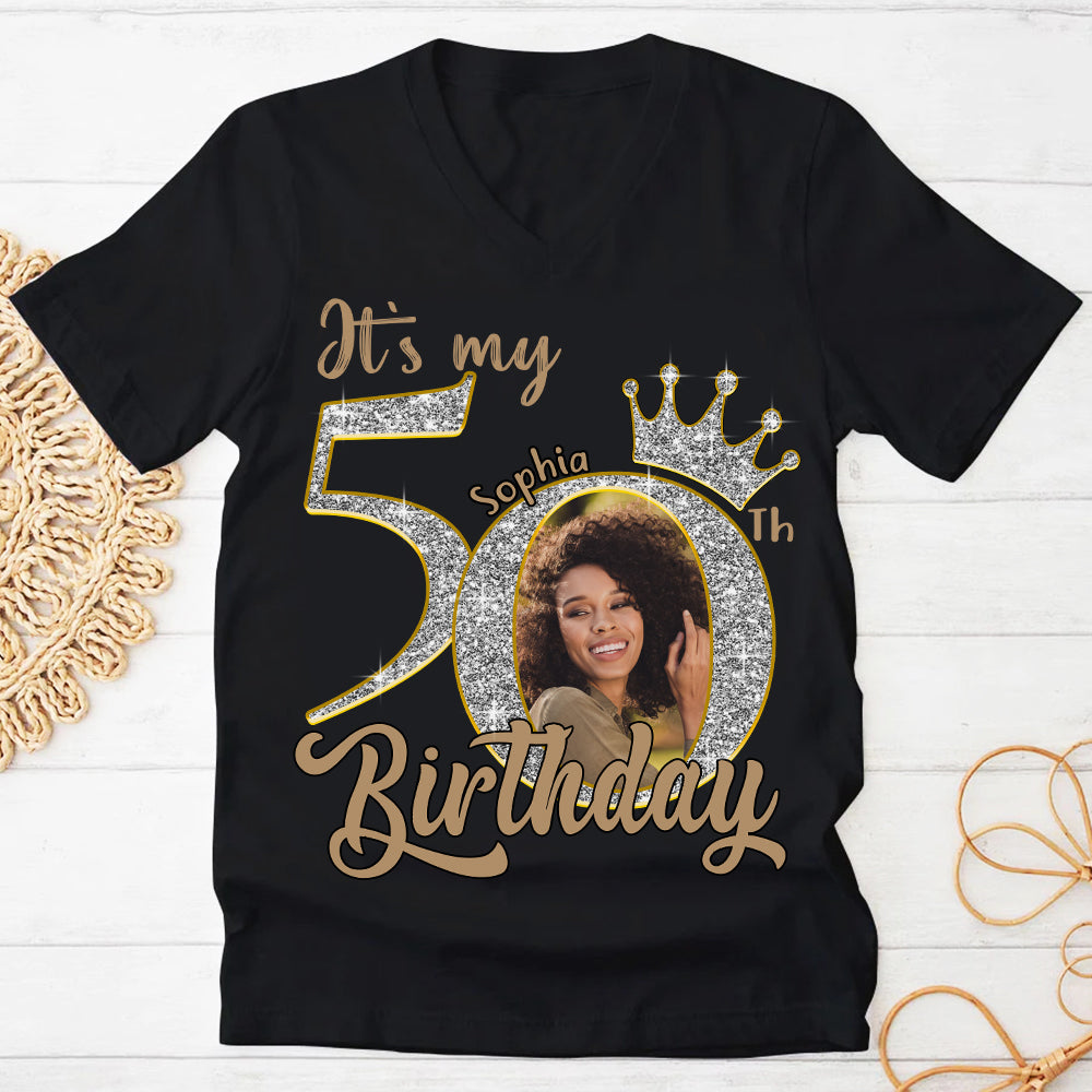 Custom Face Photo 50&#39;s Birthday Shirt, 50th Birthday Unique T Shirt For Woman, Custom Birthday Shirt, Her Gifts For 50 Years Old, Custom Picture Tee, Personalized Birthday Shirt-YPT-HCT