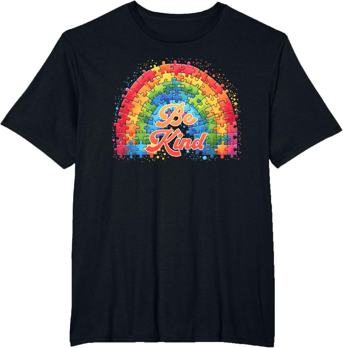 Autism Awareness Colorful Puzzles Rainbow Symbol Be Kind