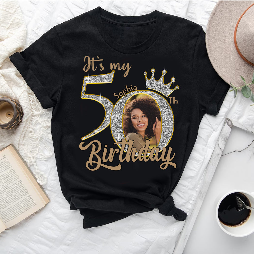 Custom Face Photo 50&#39;s Birthday Shirt, 50th Birthday Unique T Shirt For Woman, Custom Birthday Shirt, Her Gifts For 50 Years Old, Custom Picture Tee, Personalized Birthday Shirt-YPT-HCT