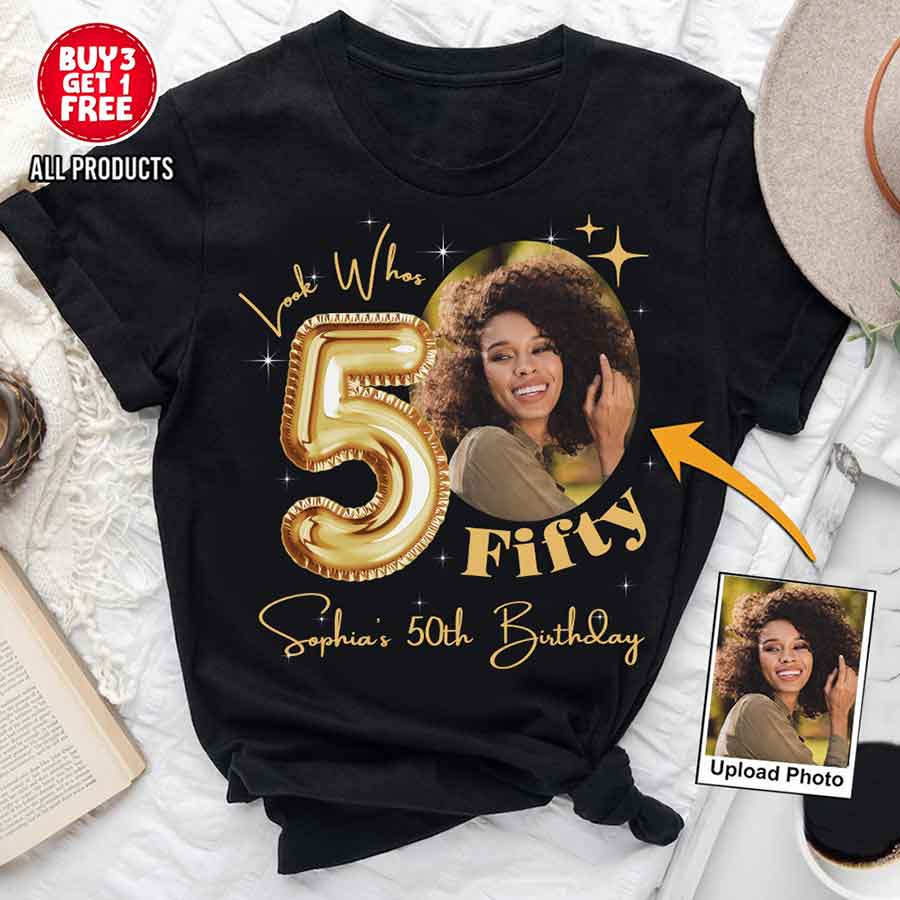 Custom Face Photo 50's Birthday Shirt, 50th Birthday Unique T Shirt For Woman, Custom Birthday Shirt, Her Gifts For 50 Years Old, Custom Picture Tee, Personalized Birthday Shirt-YPT-HCT