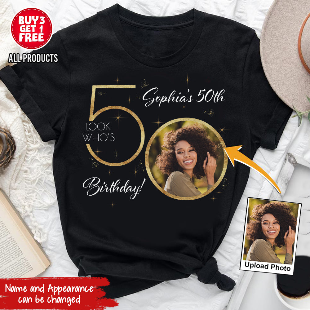 Custom Face Photo 50&#39;s Birthday Shirt, 50th Birthday Unique T Shirt For Woman, Custom Birthday Shirt, Her Gifts For 50 Years Old, Custom Picture Tee, Personalized Birthday Shirt-YPT-HCT