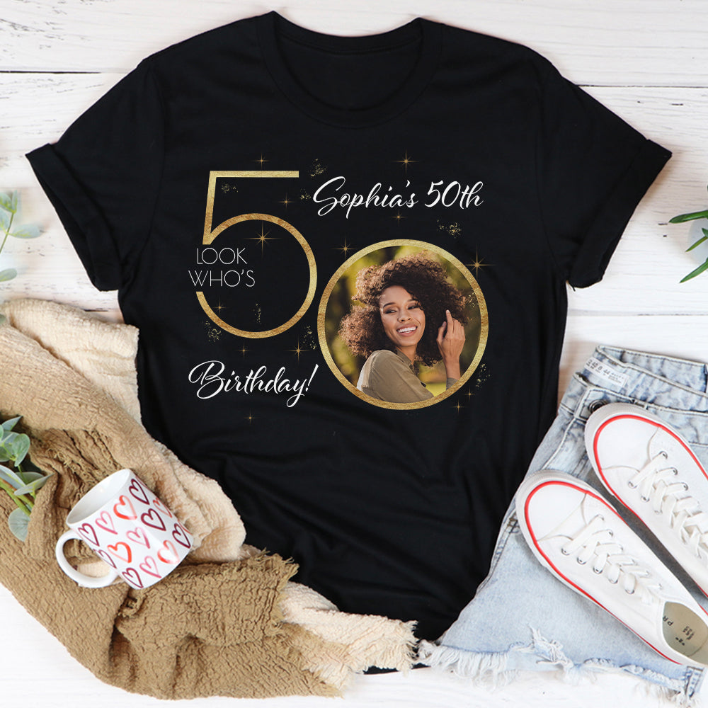 Custom Face Photo 50&#39;s Birthday Shirt, 50th Birthday Unique T Shirt For Woman, Custom Birthday Shirt, Her Gifts For 50 Years Old, Custom Picture Tee, Personalized Birthday Shirt-YPT-HCT