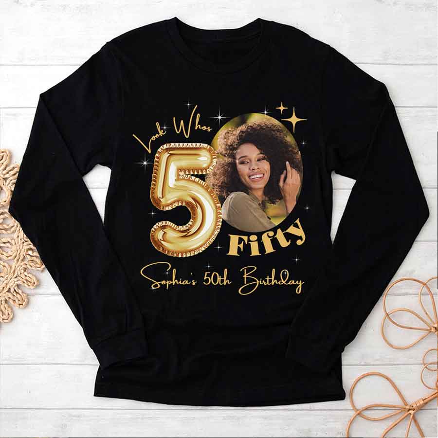 Custom Face Photo 50&#39;s Birthday Shirt, 50th Birthday Unique T Shirt For Woman, Custom Birthday Shirt, Her Gifts For 50 Years Old, Custom Picture Tee, Personalized Birthday Shirt-YPT-HCT