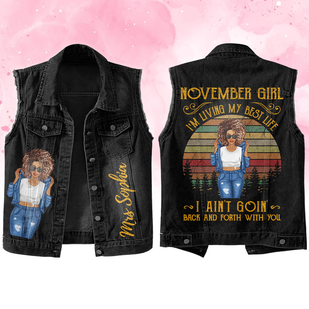 Premium Log Denim Vest - November Birthday Gifts, Custom Birthday Gift, Queens Are Born In November