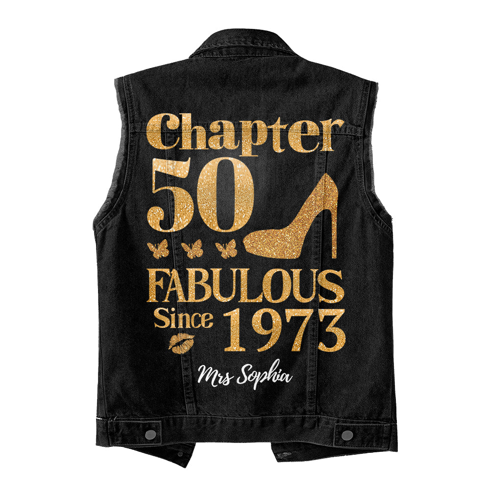 Premium Log Denim Vest - Personalised 50th Birthday Gifts, Gift Ideas 50th Birthday Woman, Fabulous Since 1973