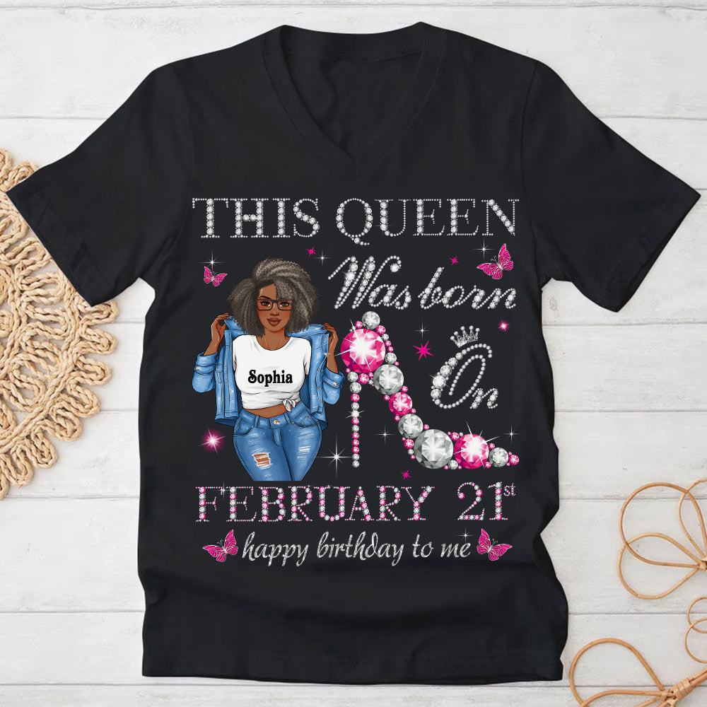 Custom February Birthday Shirt For Woman, Queens Are Born In February Gifts, Melanin Afro Woman Shirt, Black Girl Tee, Afro Queen Gift-YPT-HCT
