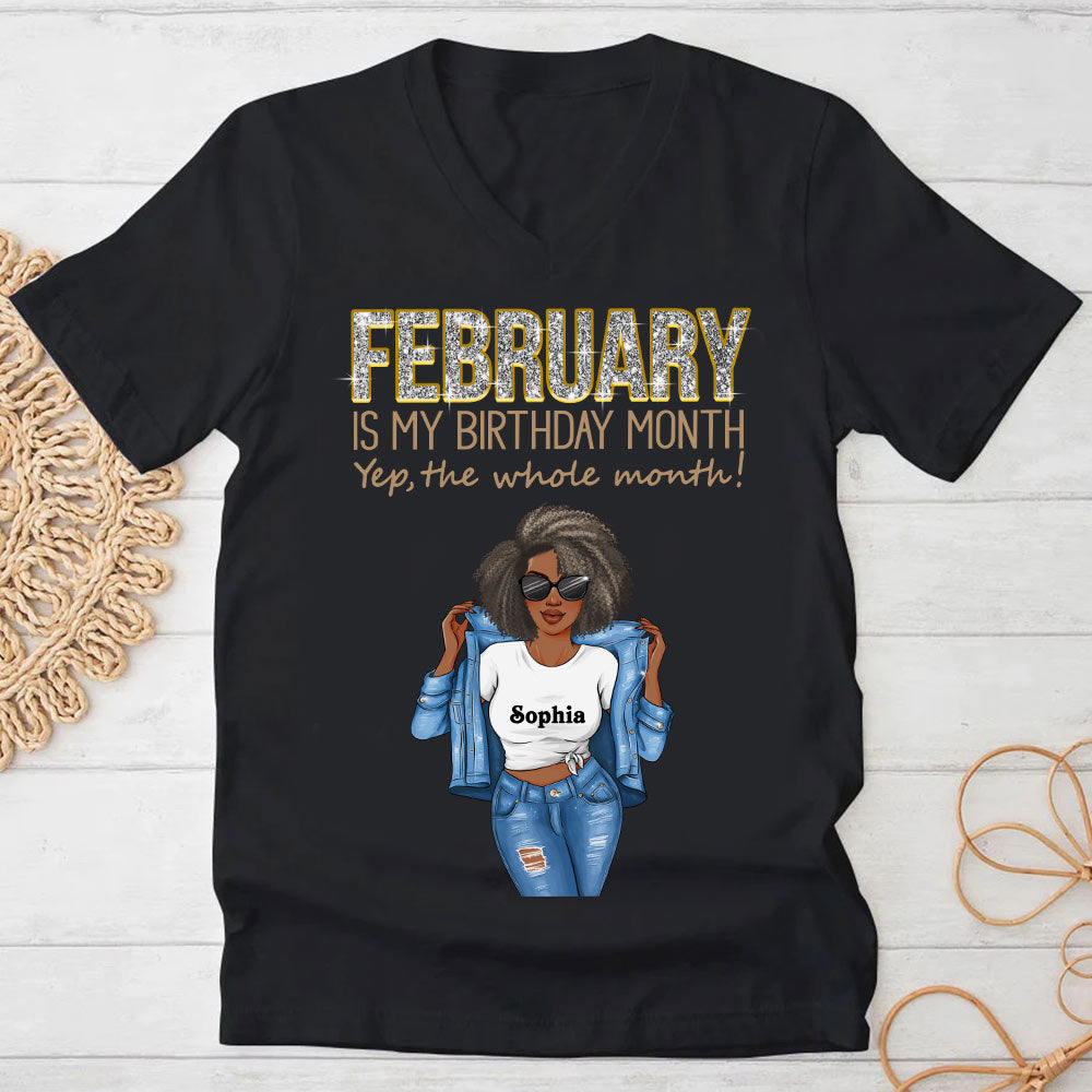 Custom February Birthday Shirt For Woman, Queens Are Born In February Gifts, Melanin Afro Woman Shirt, Black Girl Tee, Afro Queen Gift-YPT-HCT