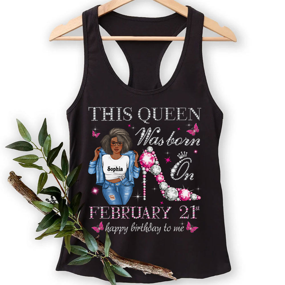 Custom February Birthday Shirt For Woman, Queens Are Born In February Gifts, Melanin Afro Woman Shirt, Black Girl Tee, Afro Queen Gift-YPT-HCT