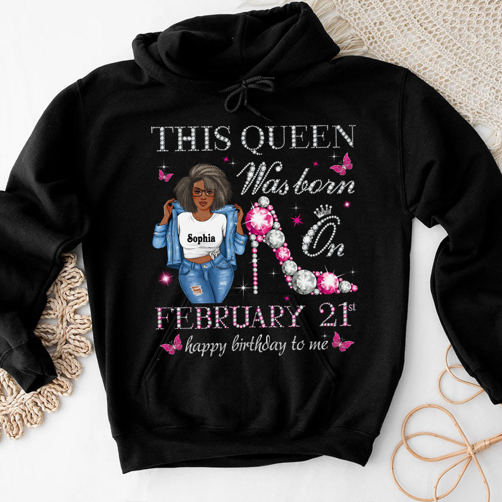 Custom February Birthday Shirt For Woman, Queens Are Born In February Gifts, Melanin Afro Woman Shirt, Black Girl Tee, Afro Queen Gift-YPT-HCT