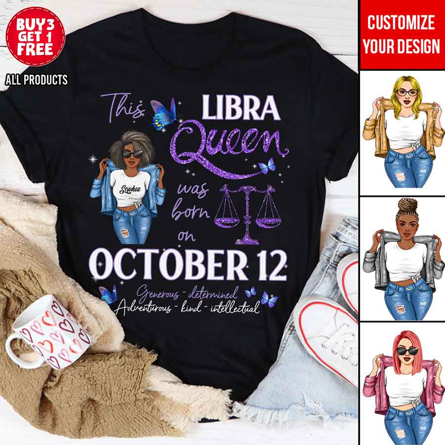 Custom Birthday Shirt, Libra Zodiac T Shirt, Libra Birthday Shirt, Libra T Shirts For Ladies, Libra Queen T Shirt, Libra Queen Birthday Shirt-YPT-HCT