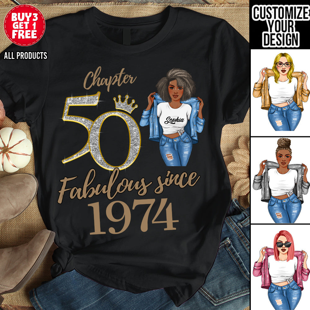 Chapter 50, Fabulous Since 1974 50th Birthday Unique T Shirt For Woman, Custom Birthday Shirt, Her Gifts For 50 Years Old , Turning 50 Birthday Cotton Shirt -YPT-HCT