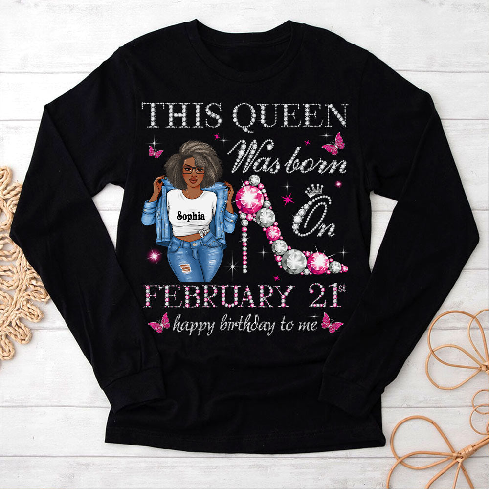 Custom February Birthday Shirt For Woman, Queens Are Born In February Gifts, Melanin Afro Woman Shirt, Black Girl Tee, Afro Queen Gift-YPT-HCT