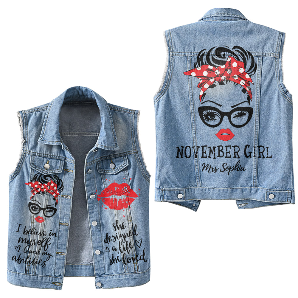 Premium Log Denim Vest - November Birthday Gifts, Custom Birthday Gift, Queens Are Born In November
