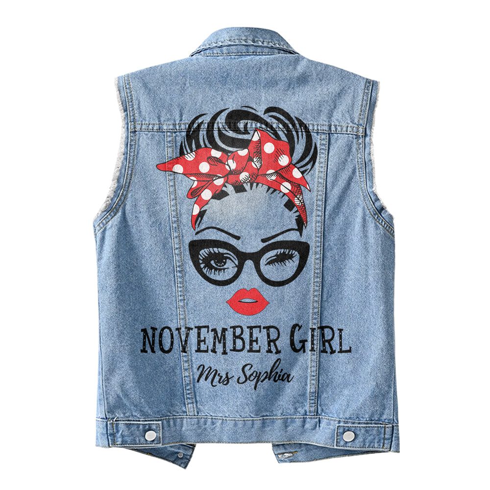 Premium Log Denim Vest - November Birthday Gifts, Custom Birthday Gift, Queens Are Born In November