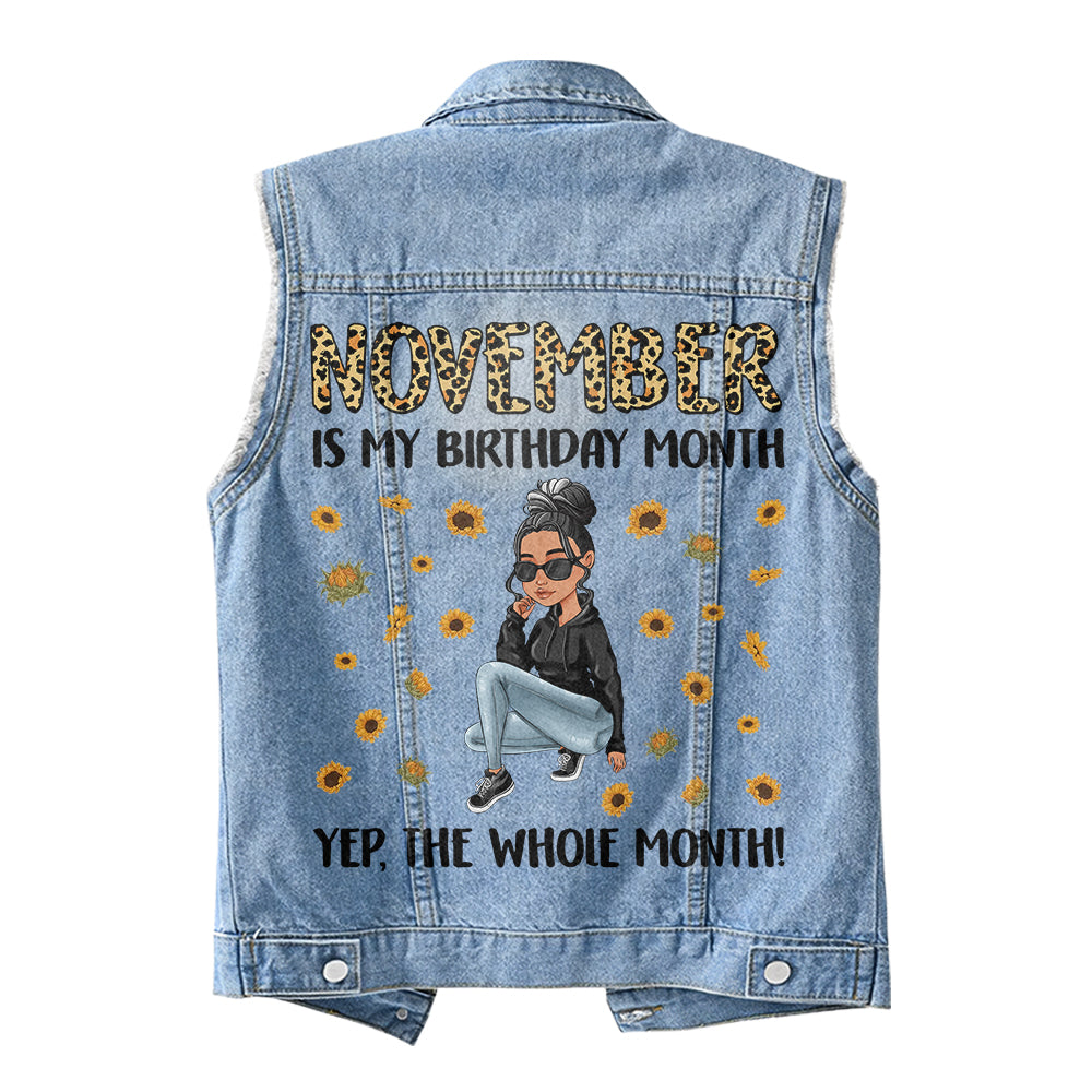 Premium Log Denim Vest - November Birthday Gifts, Custom Birthday Gift, Queens Are Born In November