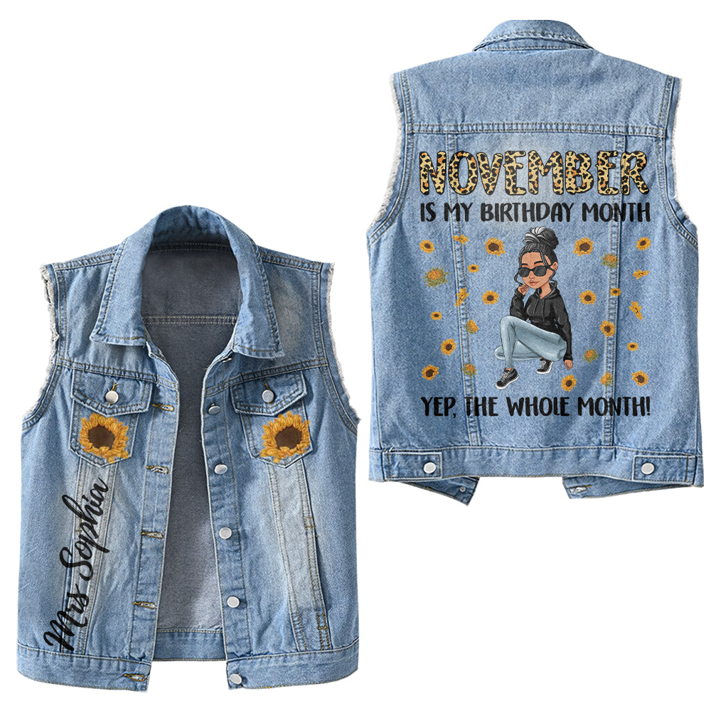 Premium Log Denim Vest - November Birthday Gifts, Custom Birthday Gift, Queens Are Born In November