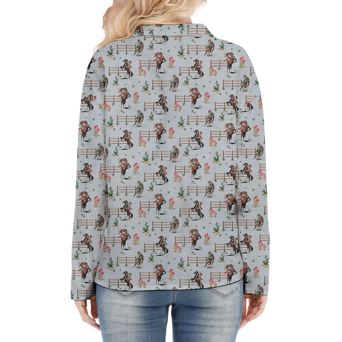 Horse Cowboy Pattern Casual Shirt For Woman