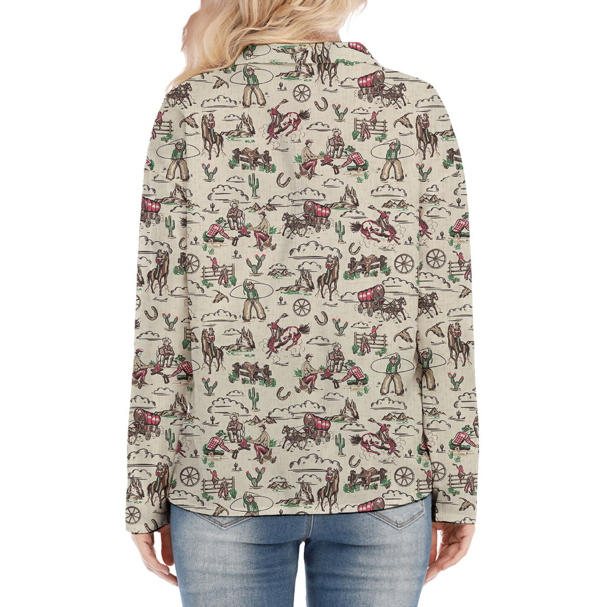 Horse Cowboy Pattern Casual Shirt For Woman