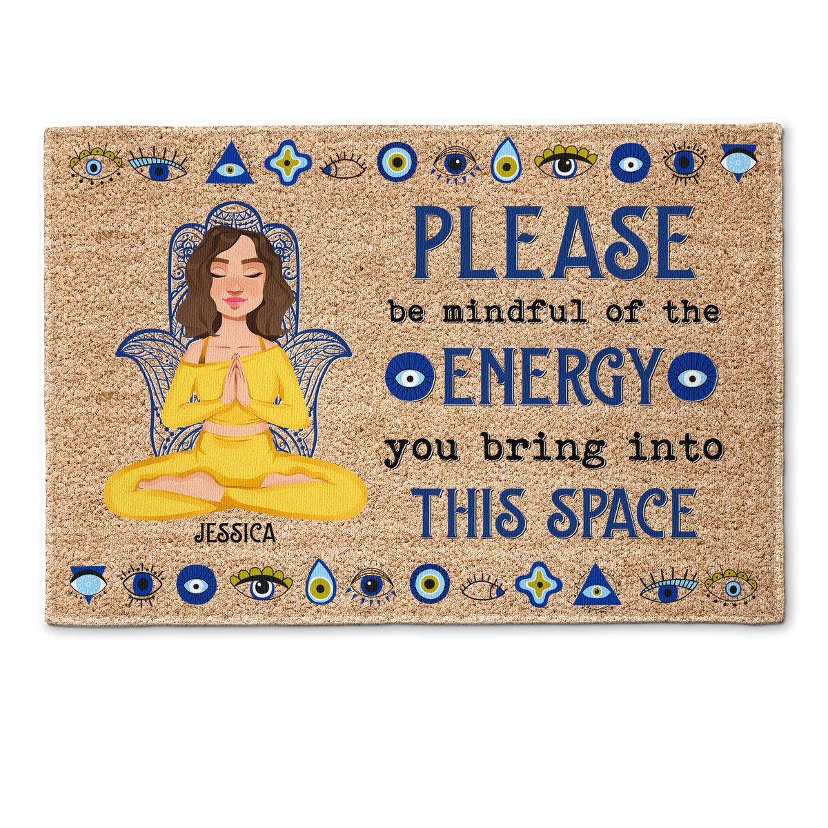 Please Be Mindful Of The Energy You Bring Into This Space - Personalized Doormat for Yoga Lovers