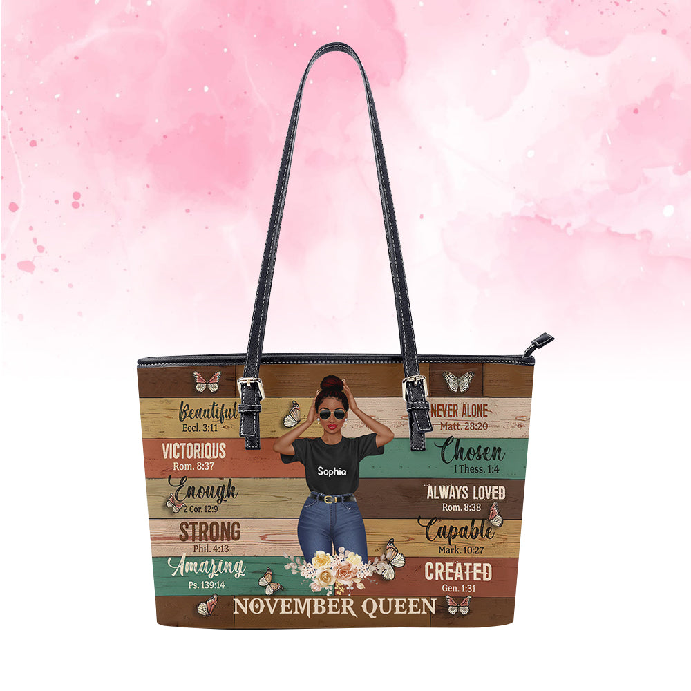 Personalized Tote Bag, Queens Are Born In November Gifts, Custom November Birthday Tote Bag For Woman