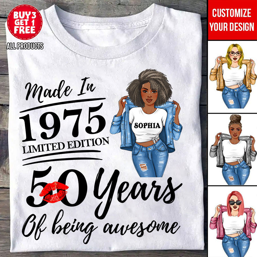 50th Birthday Shirts, Custom Birthday Shirts, Turning 50 Shirt, Gifts For Women Turning 50, 50 And Fabulous Shirt, 1975 Shirt, 50th Birthday Shirts For Her-YPT-TLQ