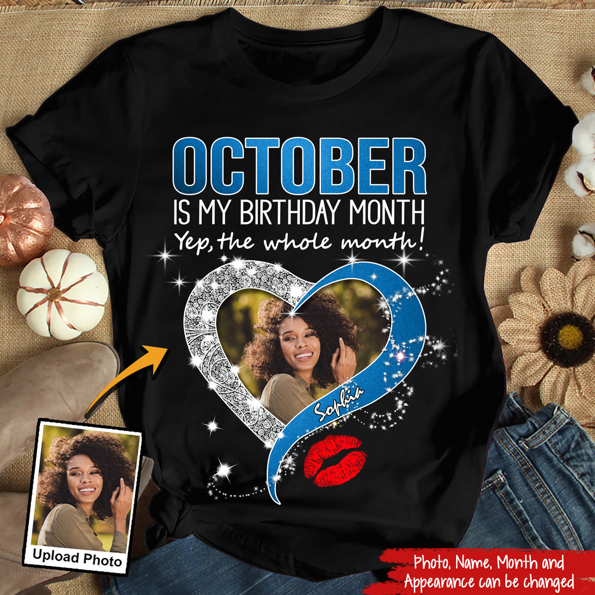 Custom Face Photo October Birthday Shirt, Custom Birthday Shirt, Queens are Born In October, October Birthday Shirts For Woman, October Birthday Gifts-YPT-TLQ