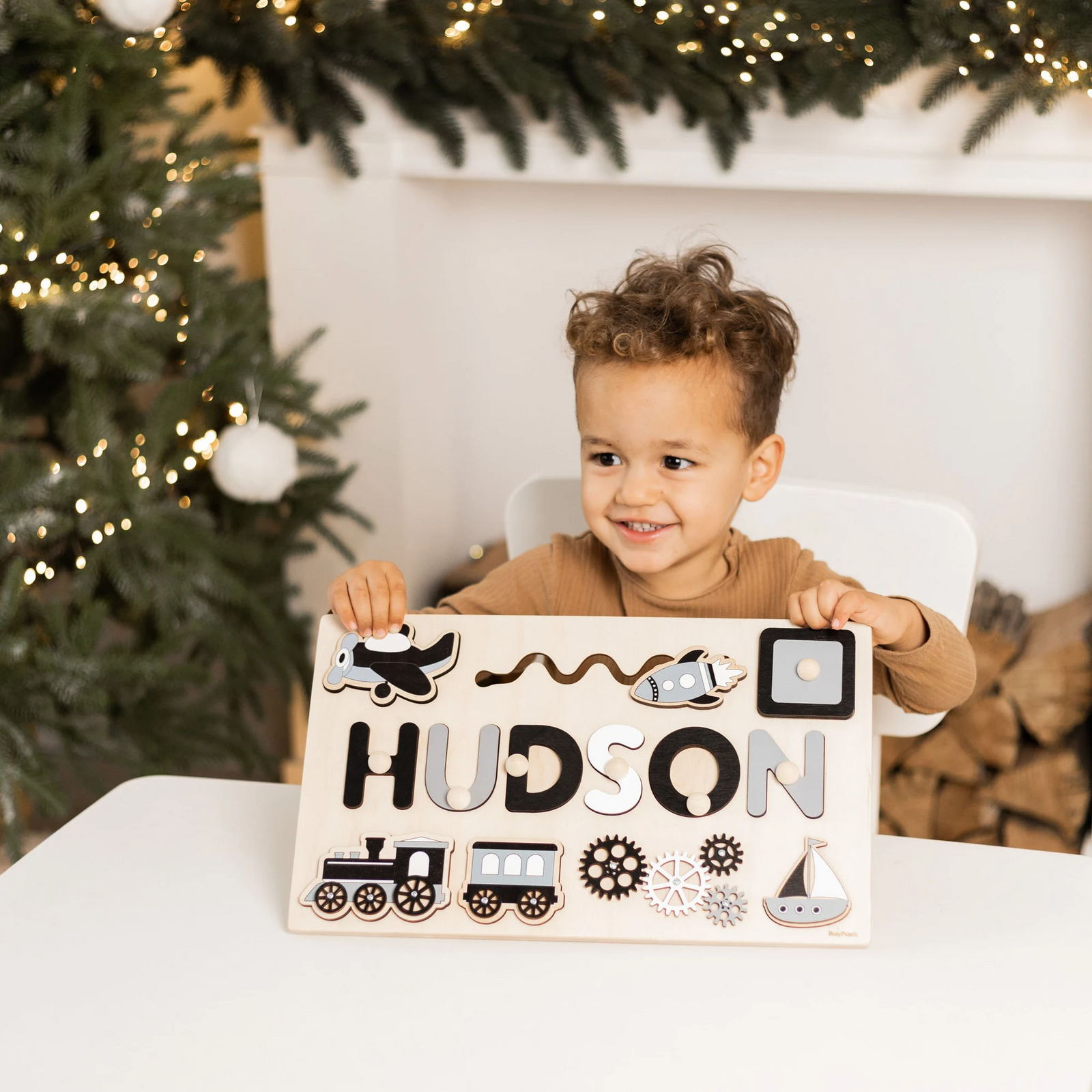 Personalized BusyBoard with Transport, Custom Sensory Board for kids, Montessori Board, Cars toys for kids, Wooden Puzzle Board