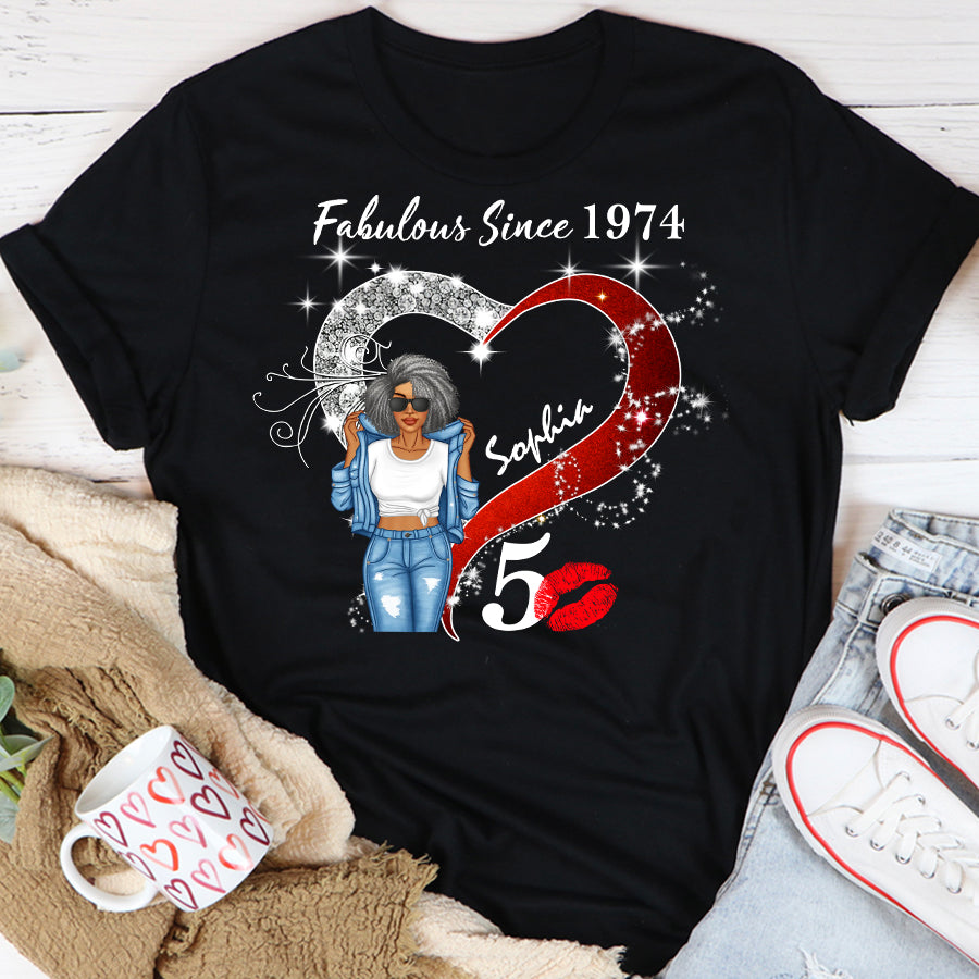 50th Birthday Shirts For Her, Personalised 50th Birthday Gifts, 1974 T Shirt, 50 And Fabulous Shirt, 50th Birthday Shirt Ideas, Gift Ideas 50th Birthday Woman - TLQ