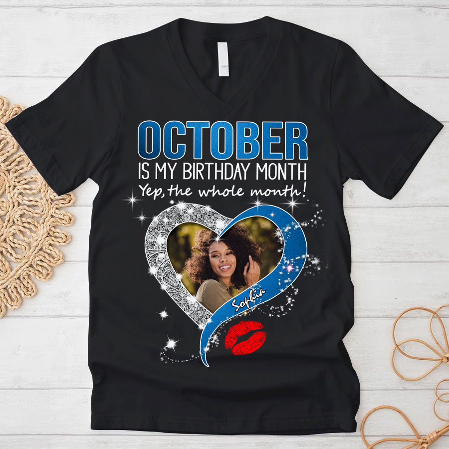 Custom Face Photo October Birthday Shirt, Custom Birthday Shirt, Queens are Born In October, October Birthday Shirts For Woman, October Birthday Gifts-YPT-TLQ