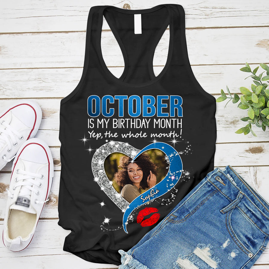 Custom Face Photo October Birthday Shirt, Custom Birthday Shirt, Queens are Born In October, October Birthday Shirts For Woman, October Birthday Gifts-YPT-TLQ