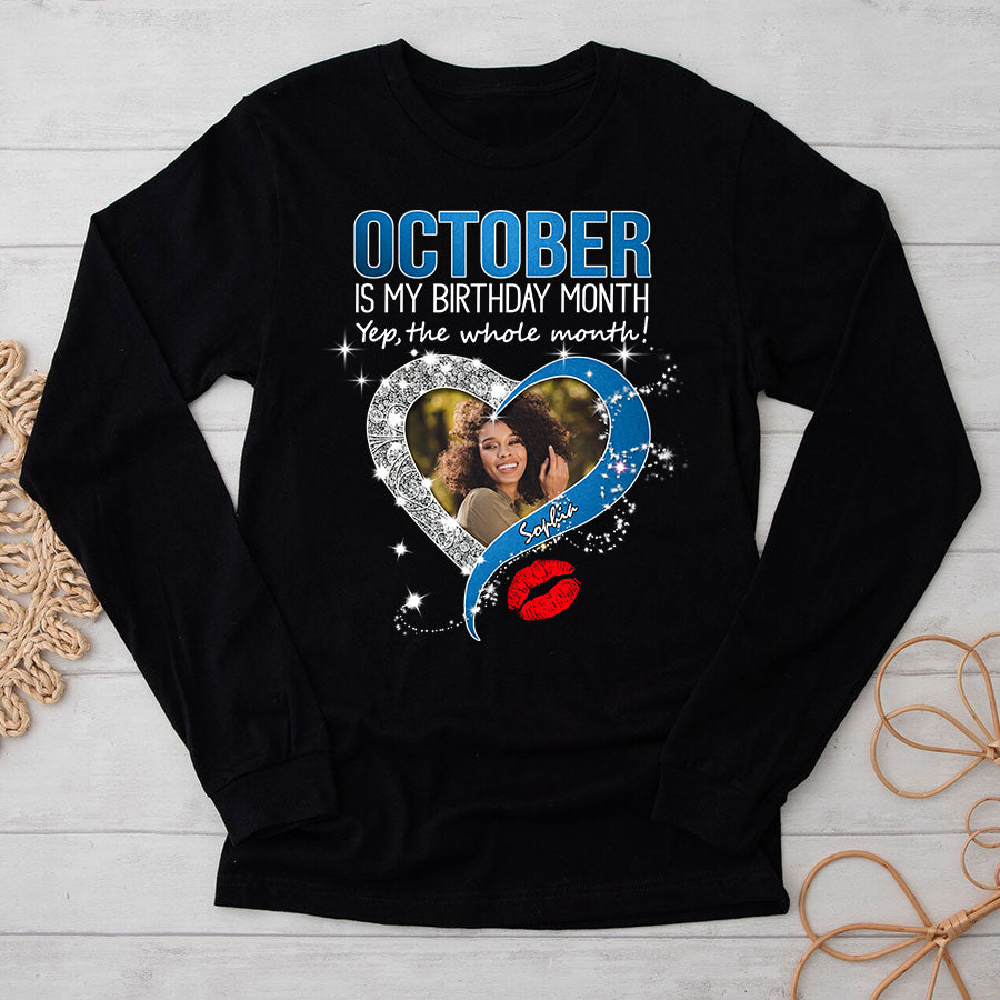 Custom Face Photo October Birthday Shirt, Custom Birthday Shirt, Queens are Born In October, October Birthday Shirts For Woman, October Birthday Gifts-YPT-TLQ