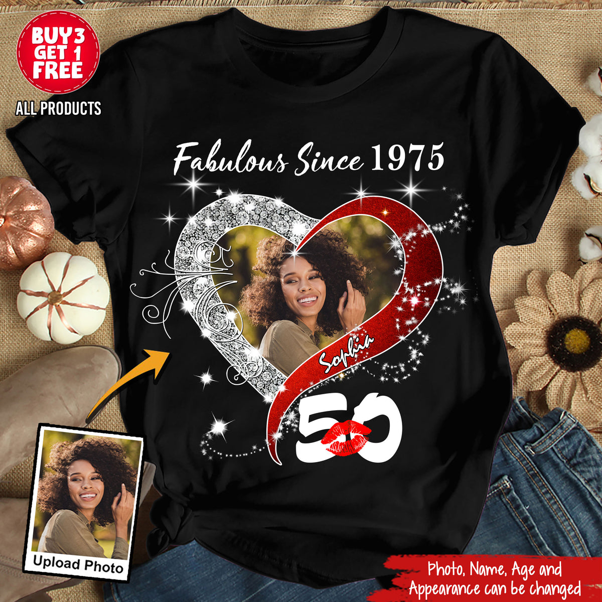 Custom Photo 50&#39;s Birthday Shirt, 50th Birthday Unique T Shirt For Woman, Custom Birthday Shirt, Her Gifts For 50 Years Old, Custom Picture Tee, Personalized Birthday Shirt-YPT-TLQ