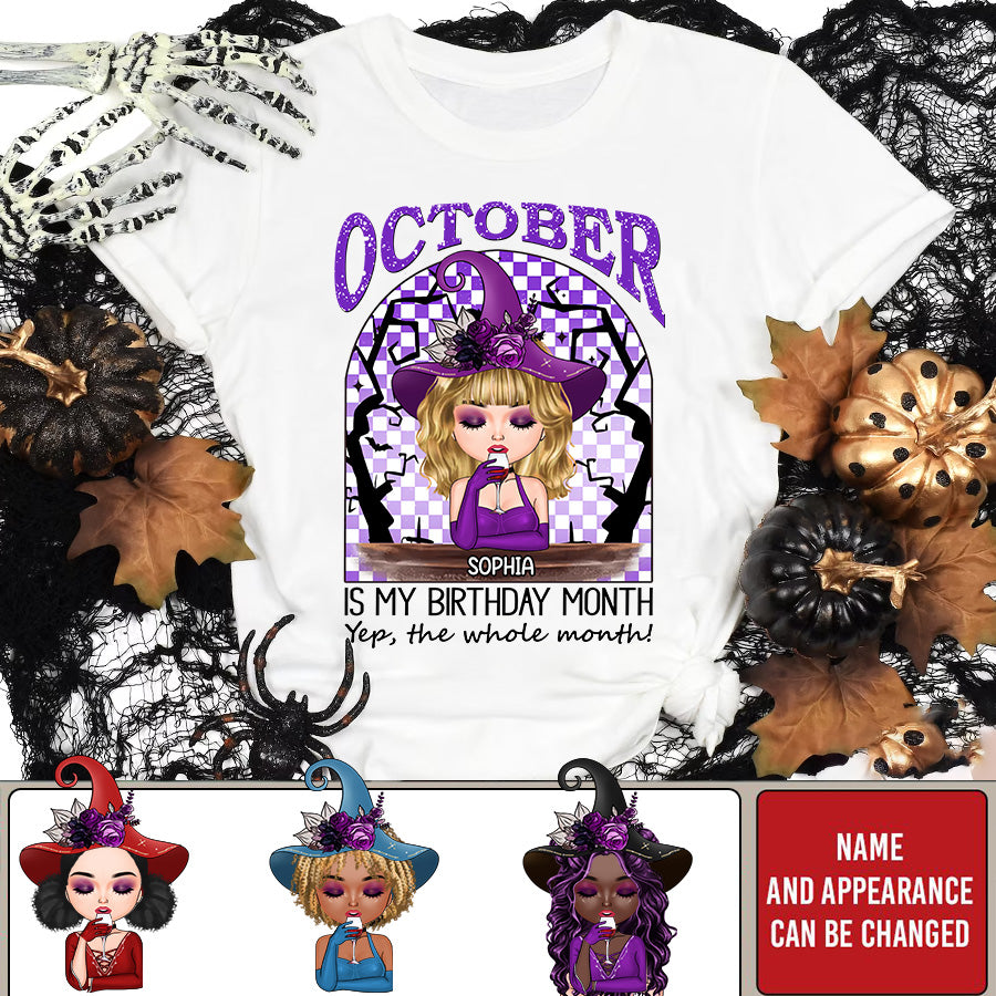 Custom October Birthday Shirt For Woman, Queens Are Born In October Gifts, Halloween Shirt