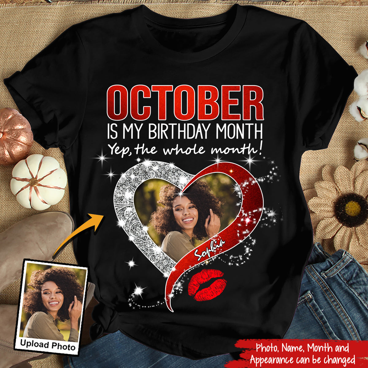 Custom Face Photo October Birthday Shirt, Custom Birthday Shirt, Queens are Born In October, October Birthday Shirts For Woman, October Birthday Gifts-YPT-TLQ