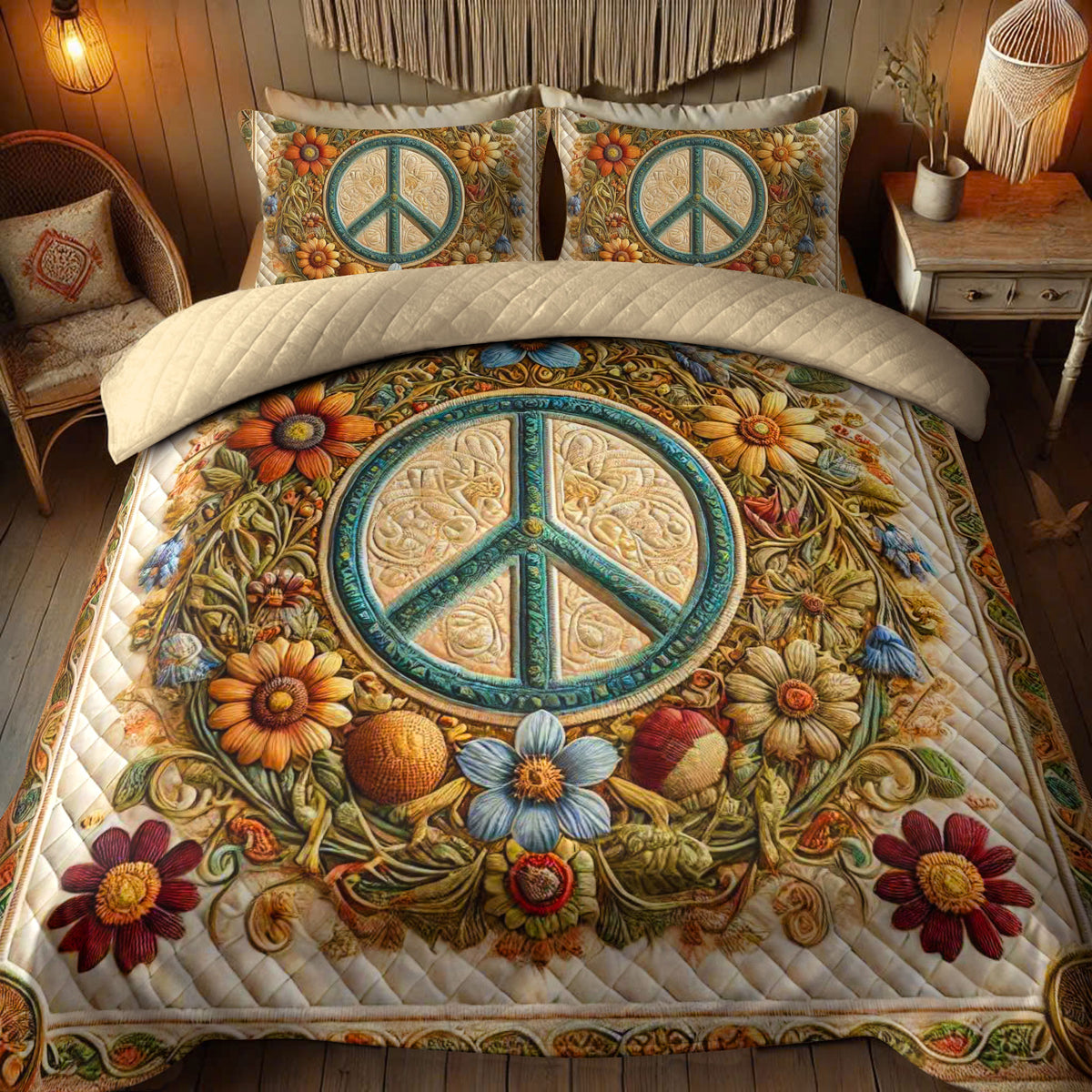 Boho Bliss 3-Piece Quilted Bedding Set Hippie YPT HMT 63256